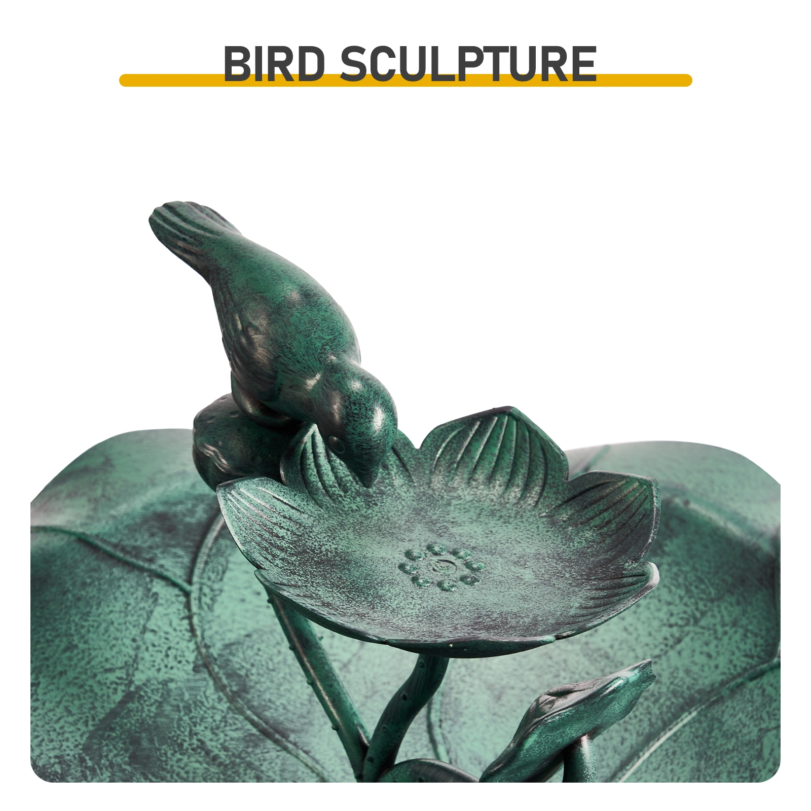 50*50*86cm Dark Green Resin Bird Bath With Lotus Edge & Feeder Tray view 2