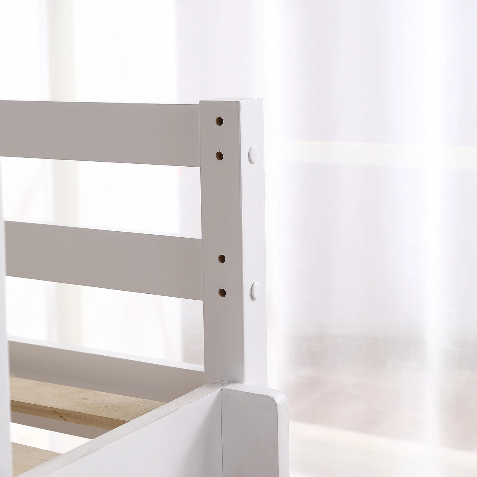 Elevated Cross Bracing Straight Ladder Twin Pine Wooden Bed White view 10