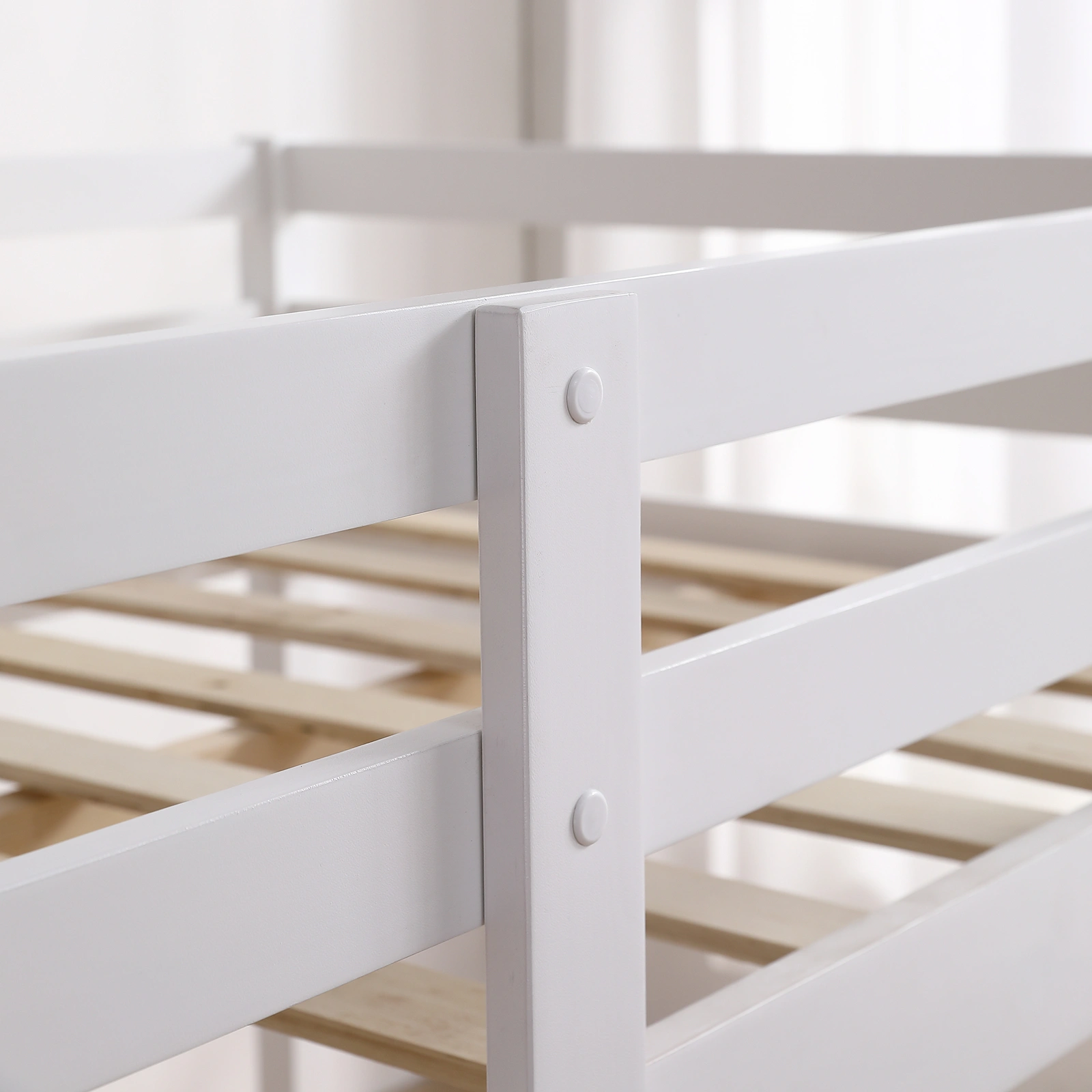 Elevated Cross Bracing Straight Ladder Twin Pine Wooden Bed White view 11