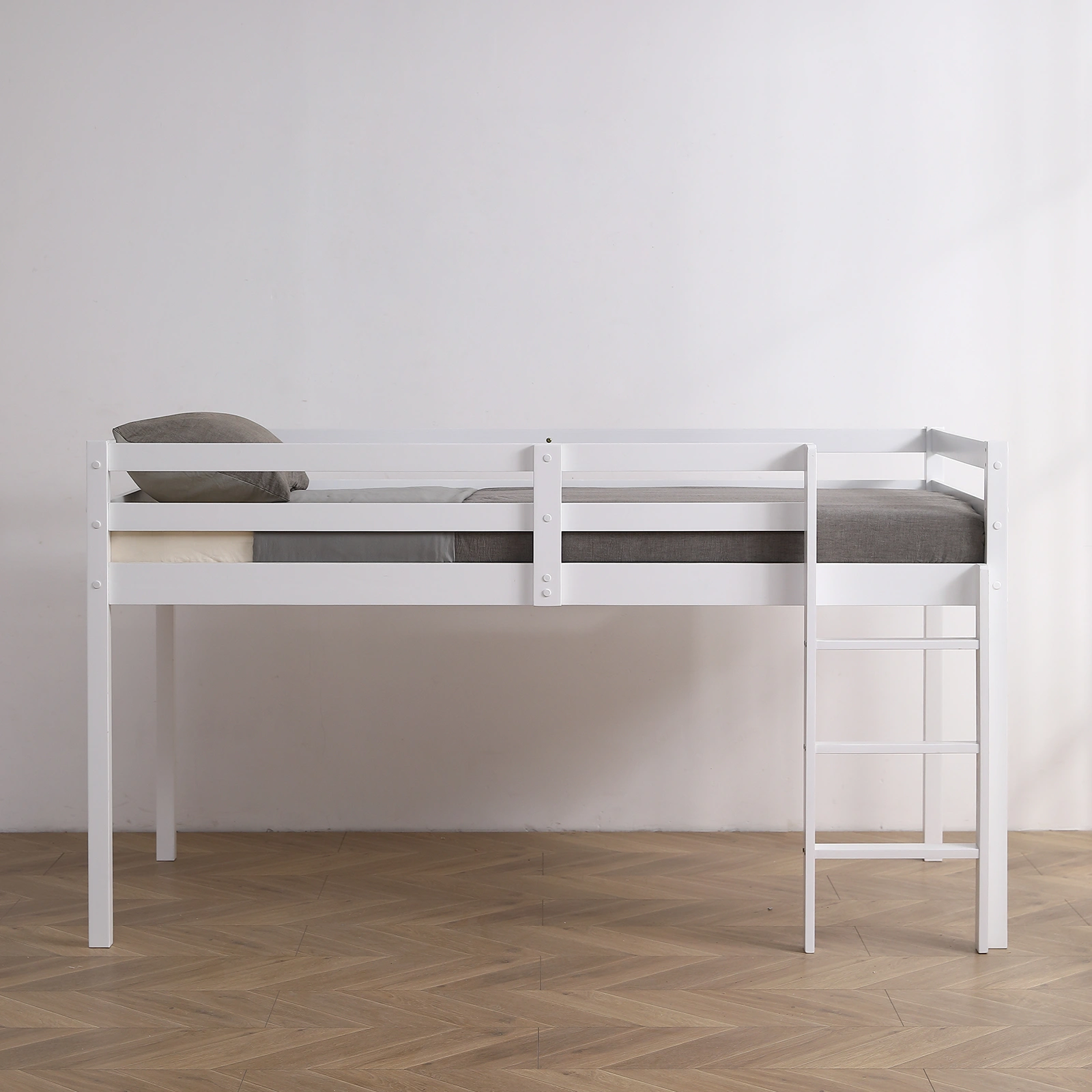 Elevated Cross Bracing Straight Ladder Twin Pine Wooden Bed White view 16