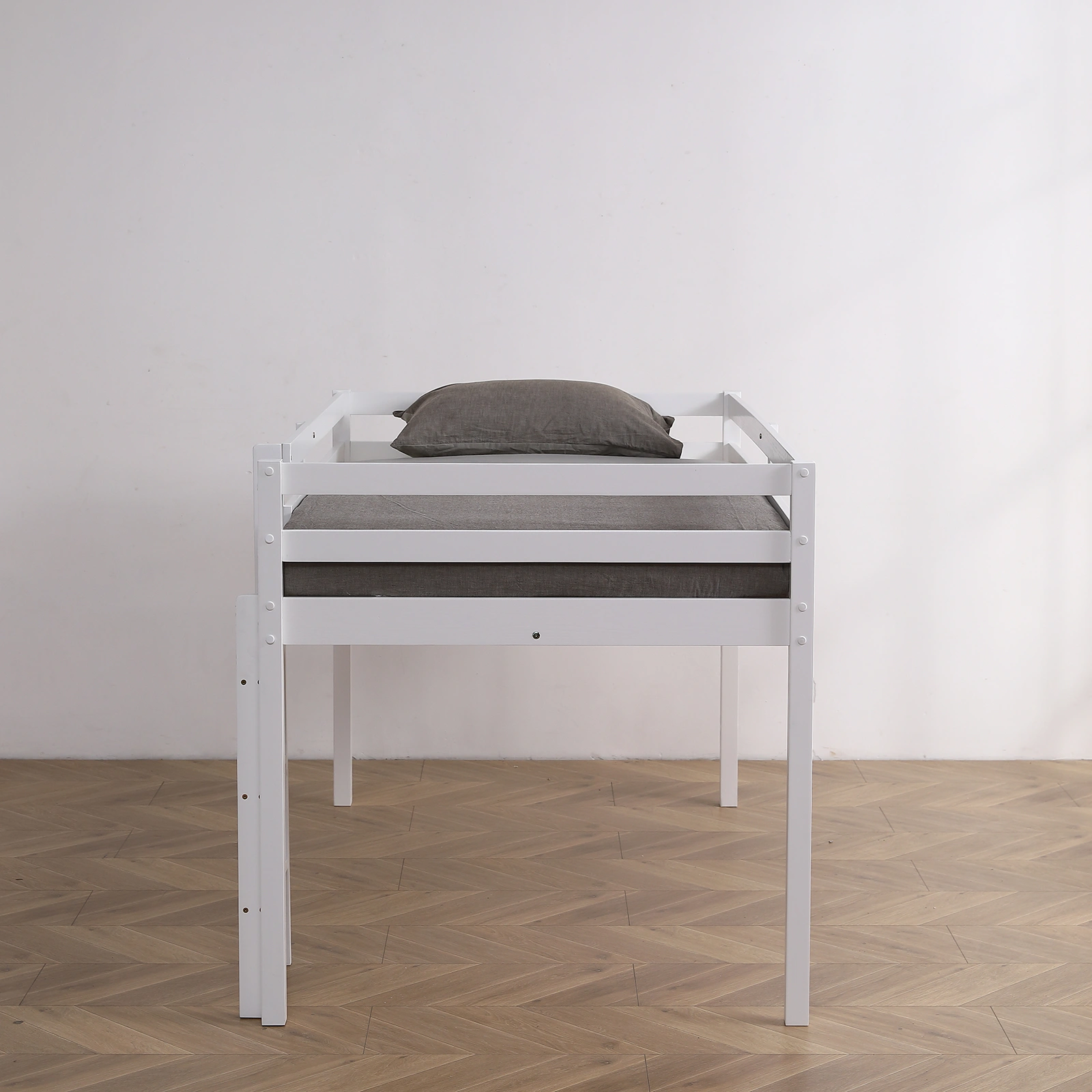 Elevated Cross Bracing Straight Ladder Twin Pine Wooden Bed White view 18