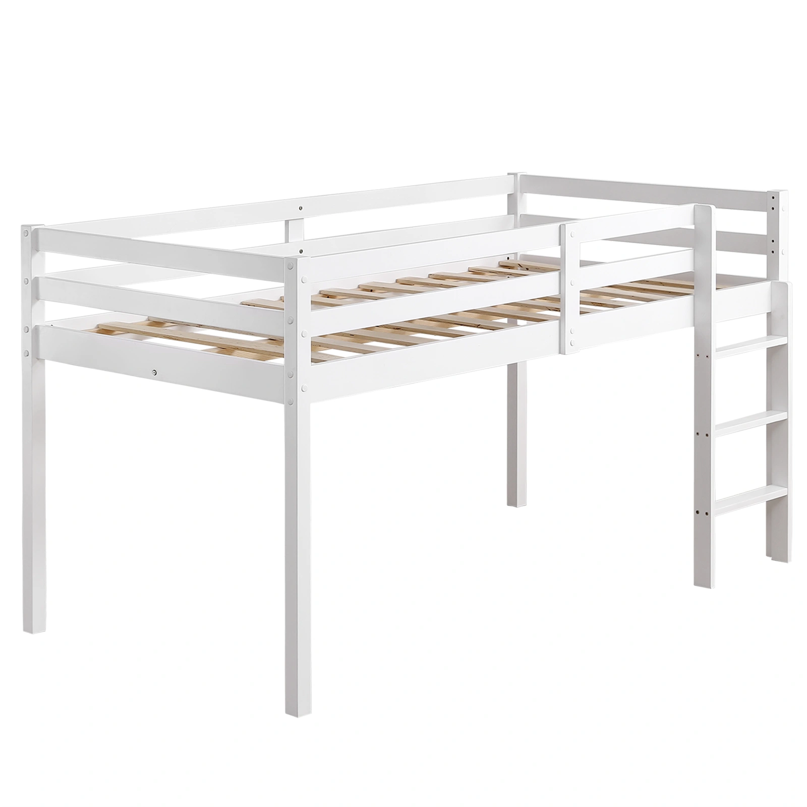 Elevated Cross Bracing Straight Ladder Twin Pine Wooden Bed White view 2