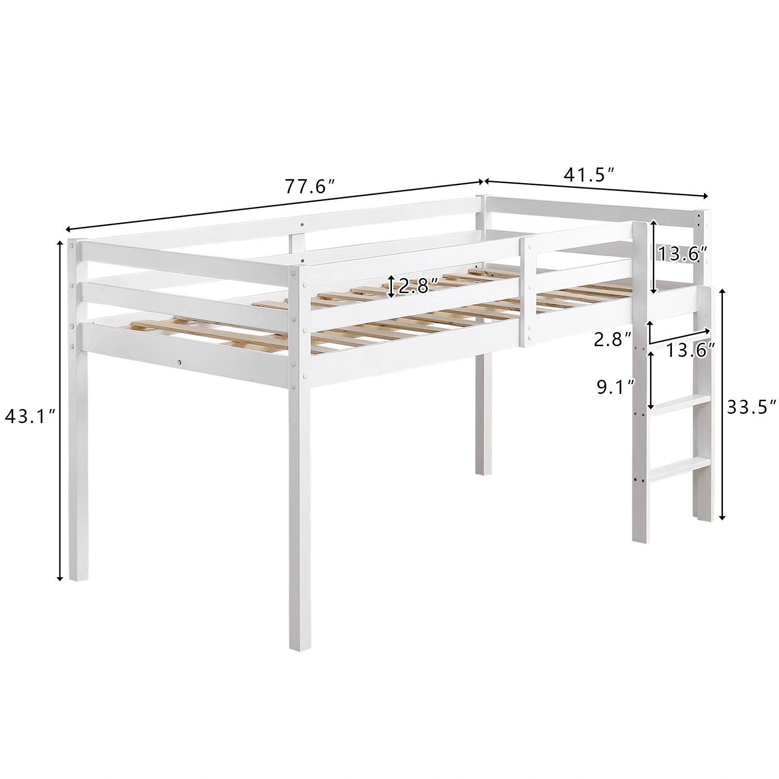 Elevated Cross Bracing Straight Ladder Twin Pine Wooden Bed White view 26