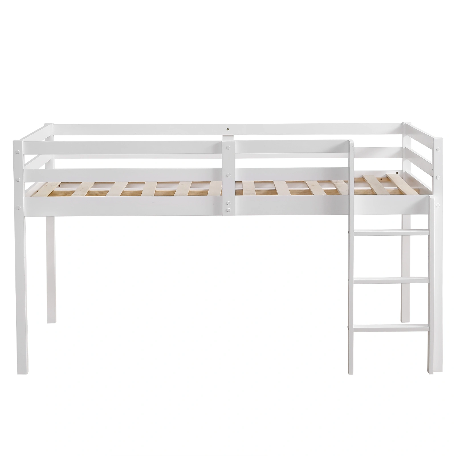 Elevated Cross Bracing Straight Ladder Twin Pine Wooden Bed White view 4