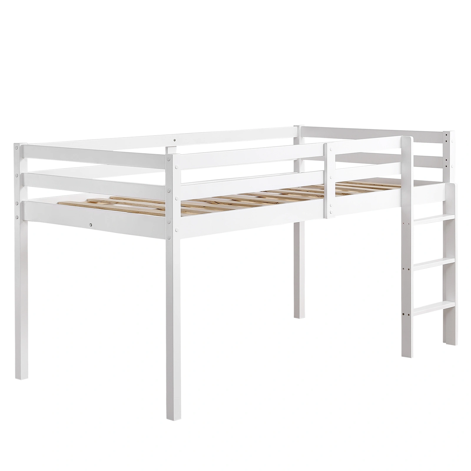Elevated Cross Bracing Straight Ladder Twin Pine Wooden Bed White view 5