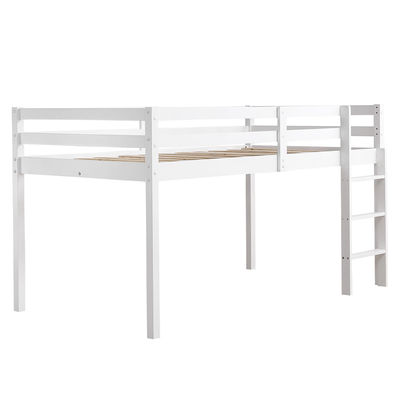 Elevated Cross Bracing Straight Ladder Twin Pine Wooden Bed White view 6