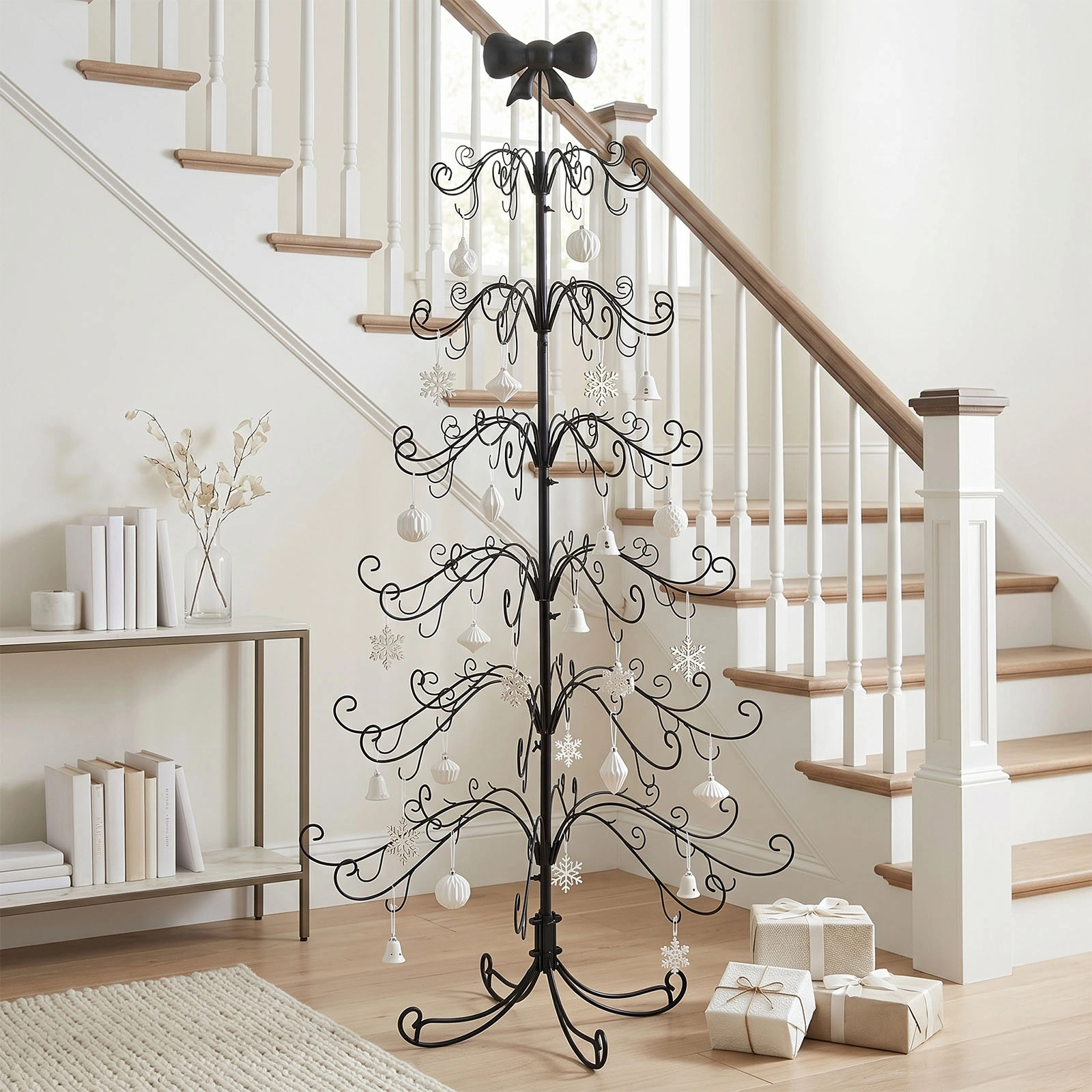 6ft Black PVC Metal Artificial Christmas Tree with Bow Topper, No Extra Ornaments, Daily Decor Tree view 10
