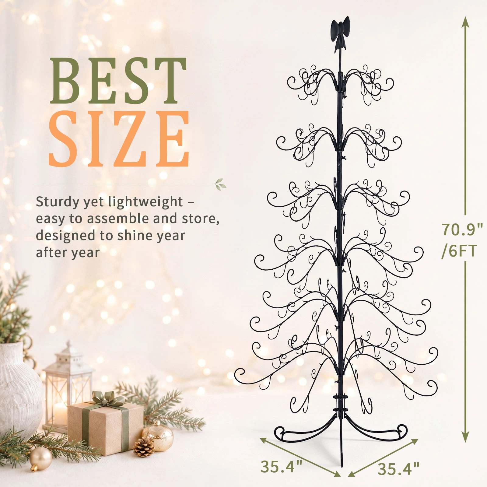 6ft Black PVC Metal Artificial Christmas Tree with Bow Topper, No Extra Ornaments, Daily Decor Tree view 9