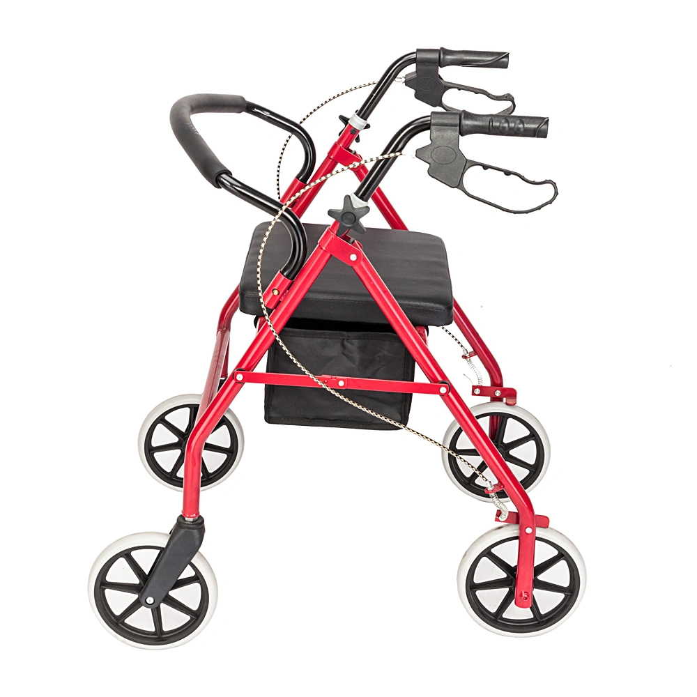 Iron Walker with Wheels Rollator Walking Frame Black Red for Seniors Elderly Mobility Support