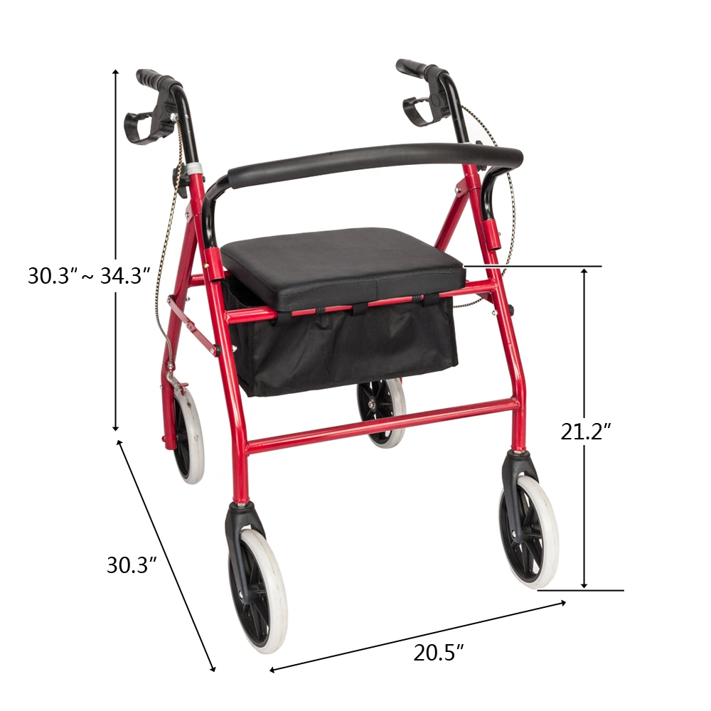 Iron Walker with Wheels Rollator Walking Frame Black Red for Seniors Elderly Mobility Support view 10