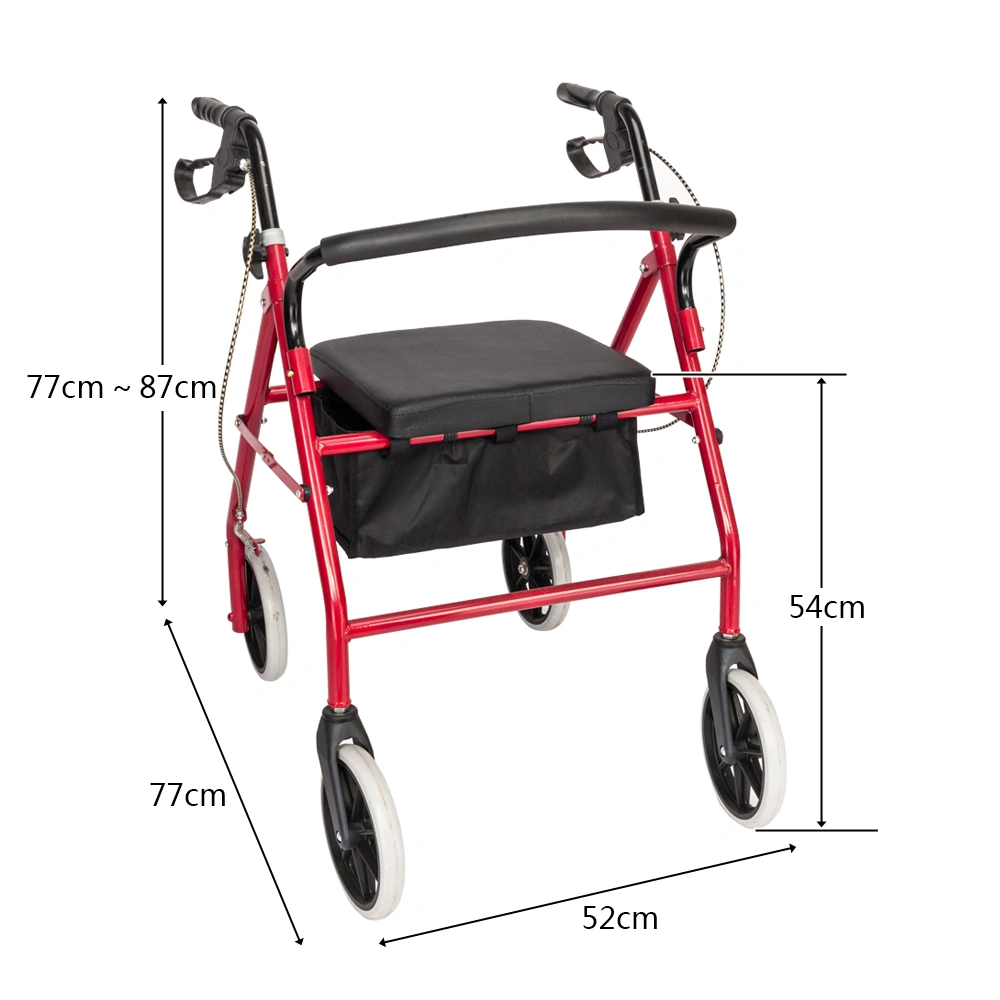 Iron Walker with Wheels Rollator Walking Frame Black Red for Seniors Elderly Mobility Support view 11