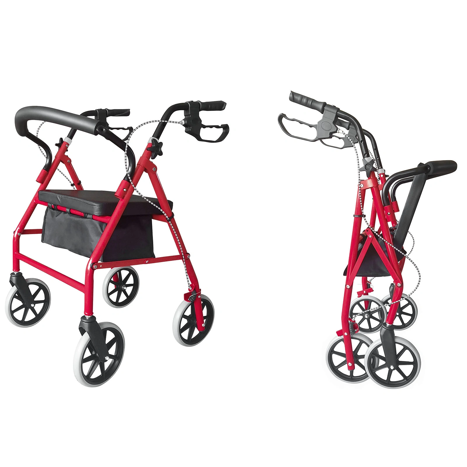 Iron Walker with Wheels Rollator Walking Frame Black Red for Seniors Elderly Mobility Support view 12