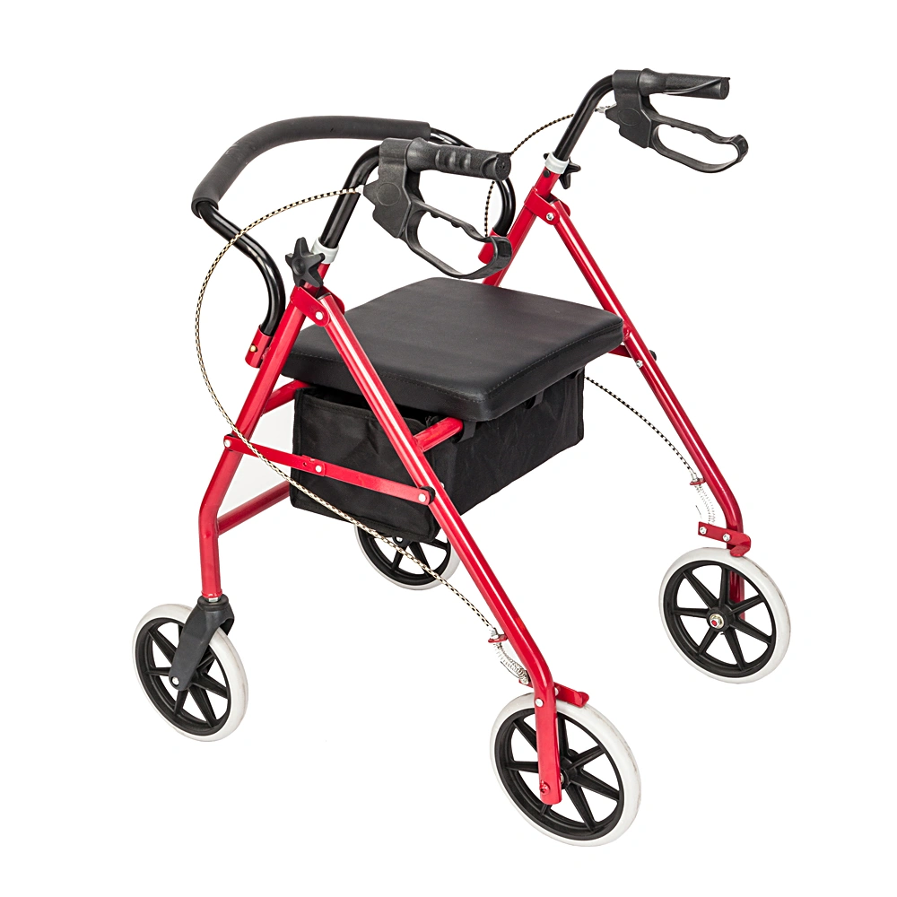 Iron Walker with Wheels Rollator Walking Frame Black Red for Seniors Elderly Mobility Support view 2