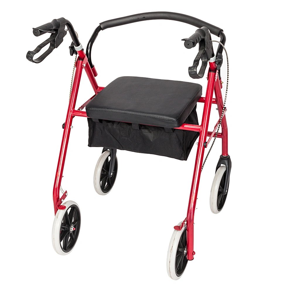 Iron Walker with Wheels Rollator Walking Frame Black Red for Seniors Elderly Mobility Support view 3