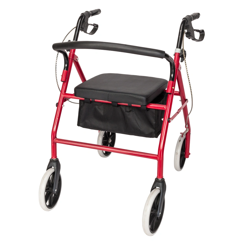 Iron Walker with Wheels Rollator Walking Frame Black Red for Seniors Elderly Mobility Support view 4