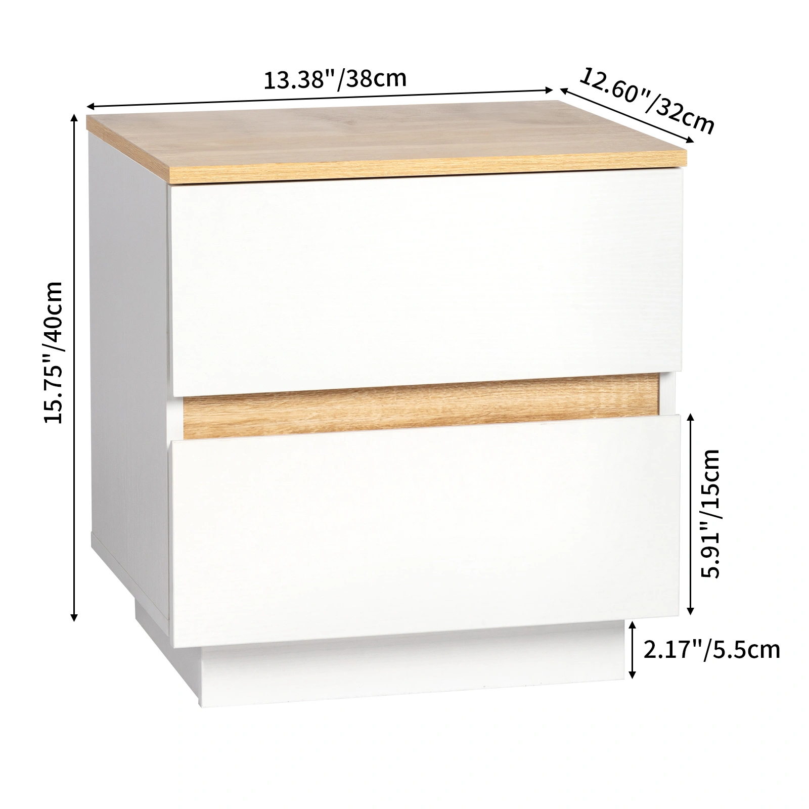 2 PCS White Night Stand with 2 Drawers, Modern Bedside Table, Compact Bedroom Storage view 3