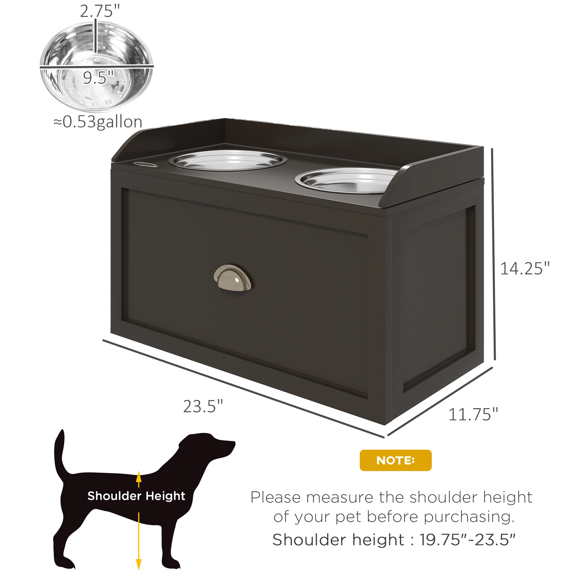 Elevated Dog Bowl - Raised Pet Feeder Bowl for Medium Large Dogs, Stainless Steel Slow Feed Bowls with Stand, Adjustable Height