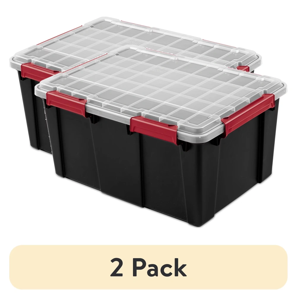 (2 pack)20 Gallon WaterProof Plastic Storage Bin with Lid, Gasket Seal and Durable Latches, Black(Shipment from Walmart)