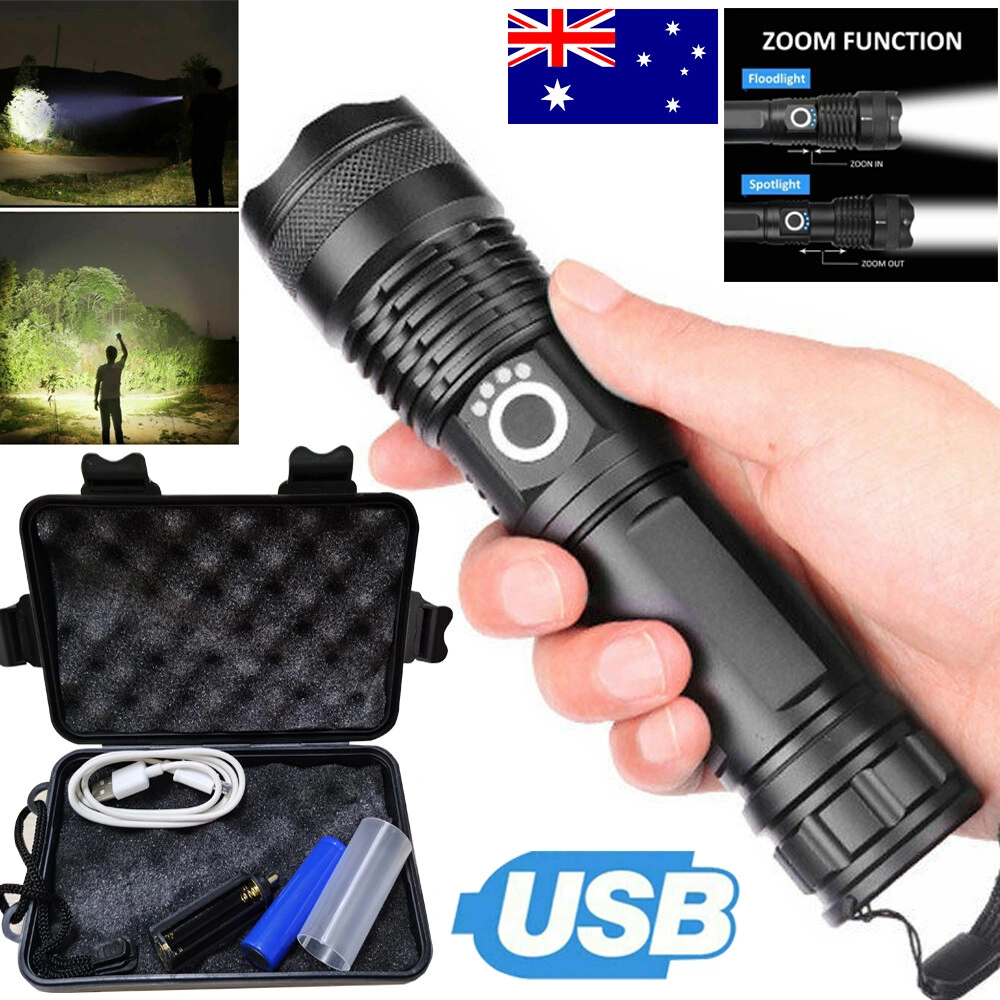 USB Rechargeable LED Flashlight 5 Modes Outdoor Camping Hiking Work Light