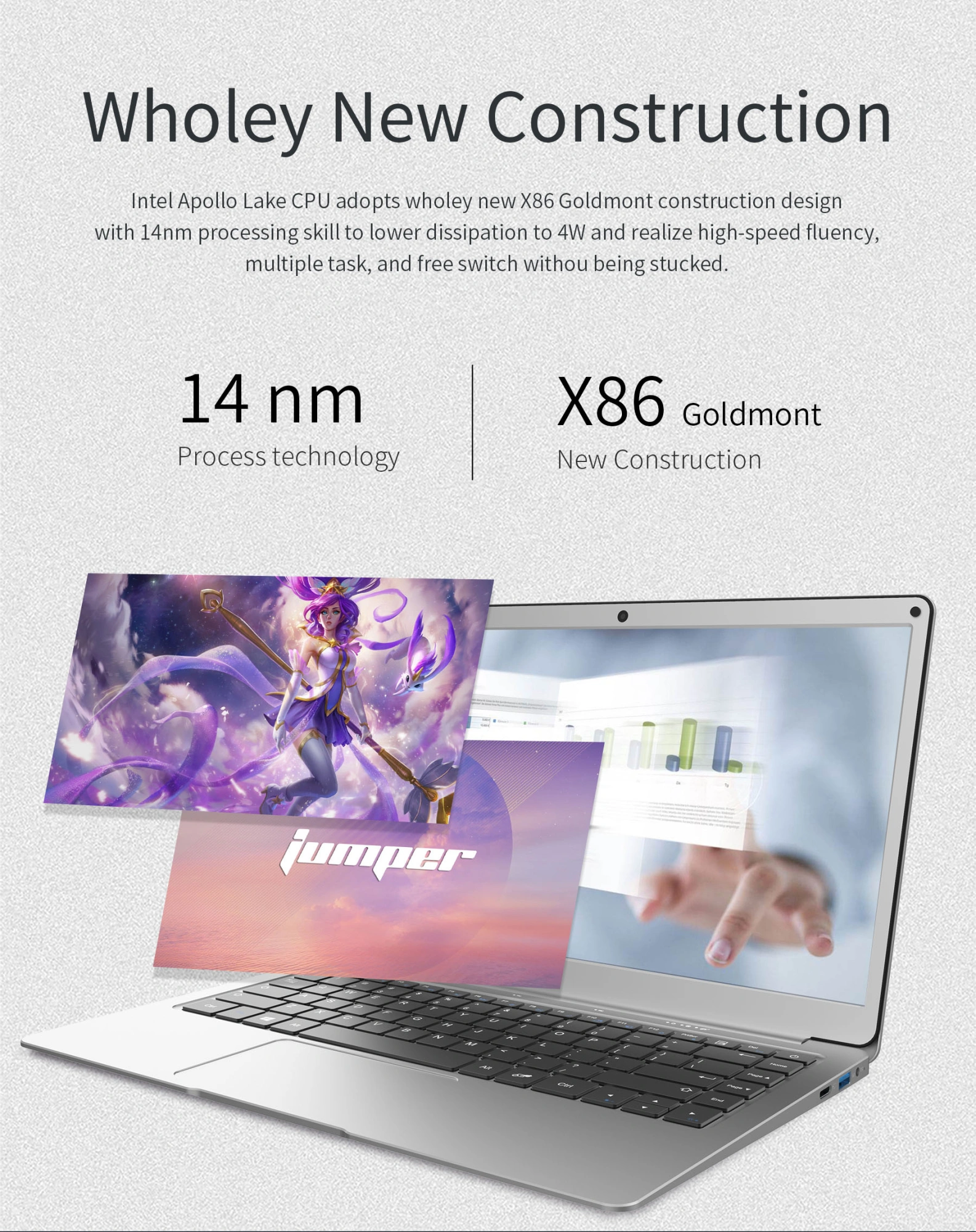 Jumper EZbook X3 Premium 14" Laptop 8GB RAM 256GB SSD EU Gray Notebook