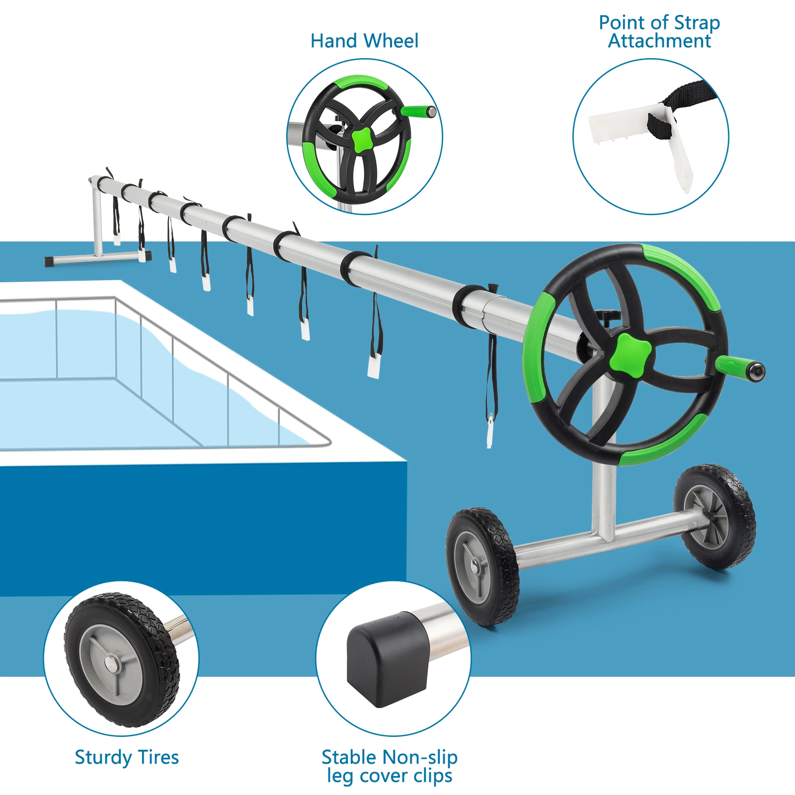 18 Ft Aluminum Inground Solar Cover Swimming Pool Cover Reel view 2