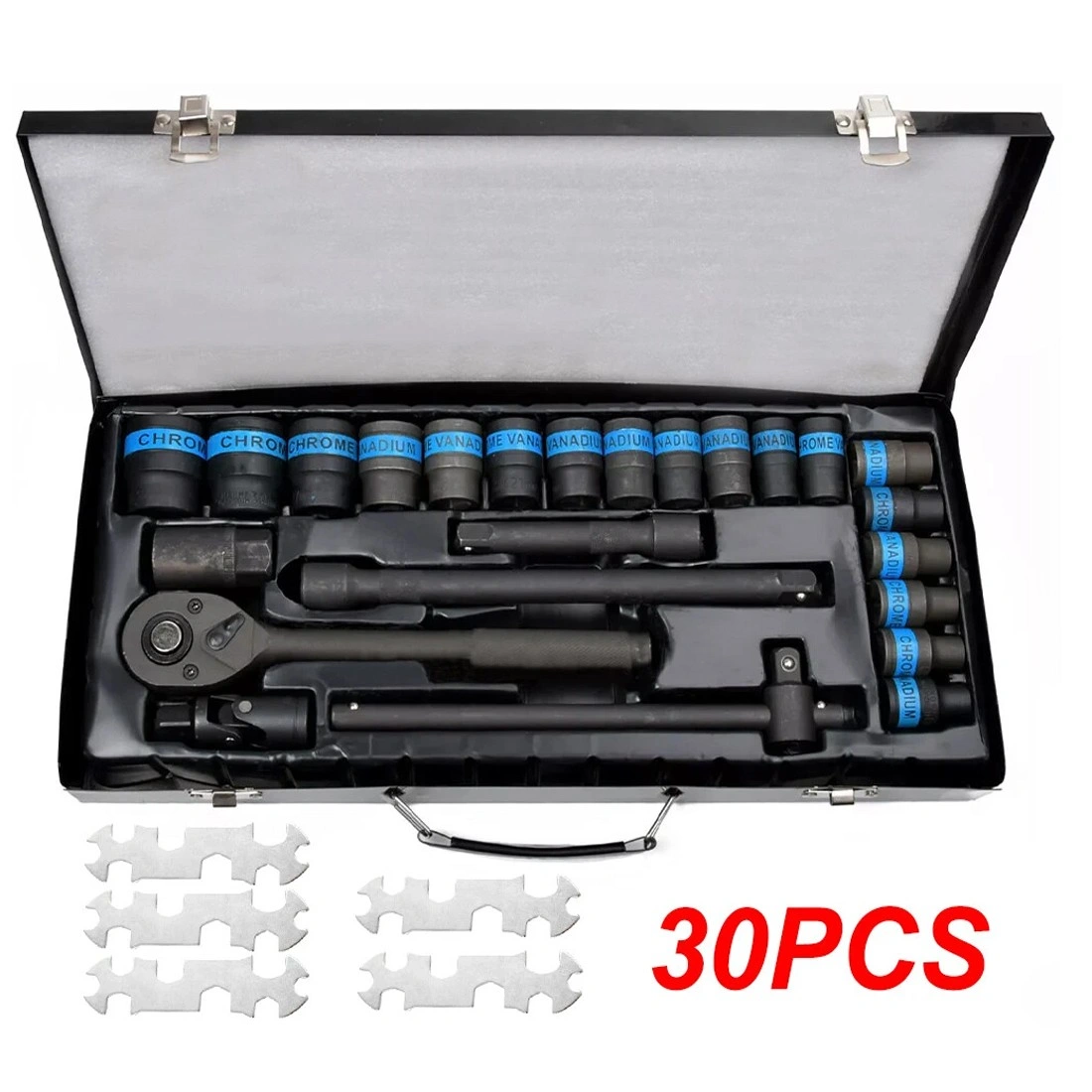 Heavy Duty 1/2 Inch Ratchet Wrench Socket Set 8-32mm Metric with Extension Bar in Metal Case