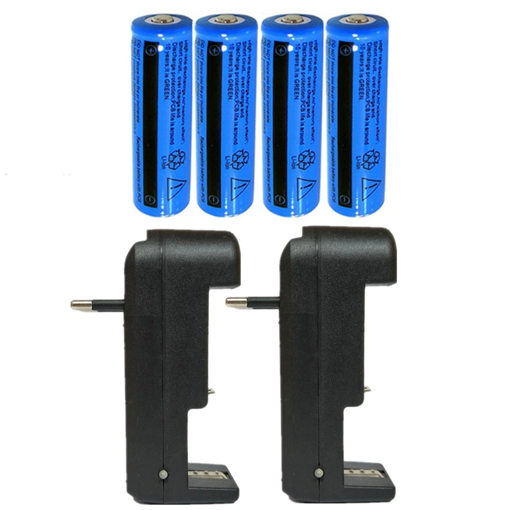 4pcs 3000mAh 18650 Rechargeable Battery 3.7V 3000mAh for Fashlight Headlamp 2-Pack EU Charger Bundle