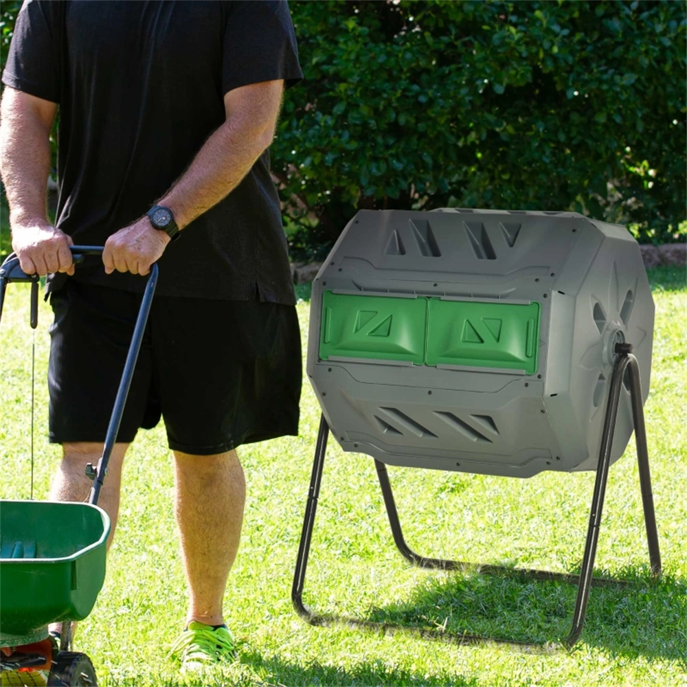 200L Tumbling Compost Turner with Aerated Design, Hot Cold Composting for Yard Waste & Kitchen Scraps, Gray view 2