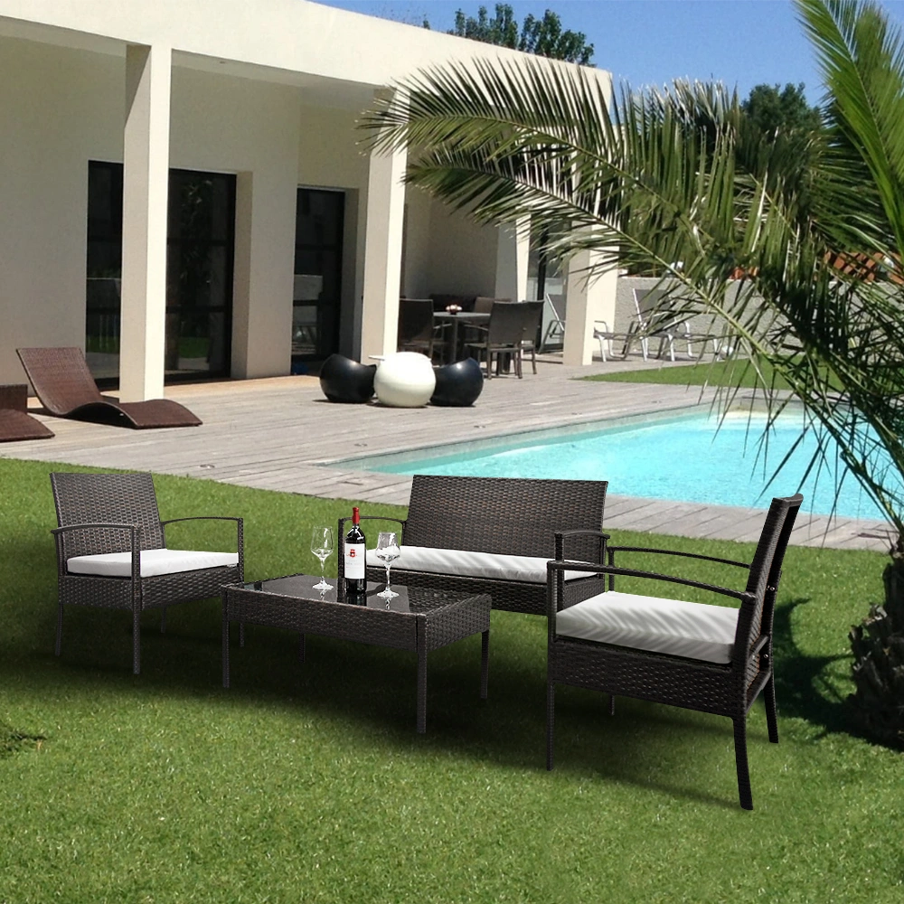 2pcs Arm Chairs 1pc Love Seat & Tempered Glass Coffee Table Rattan Sofa Set Brown Gradient view 2
