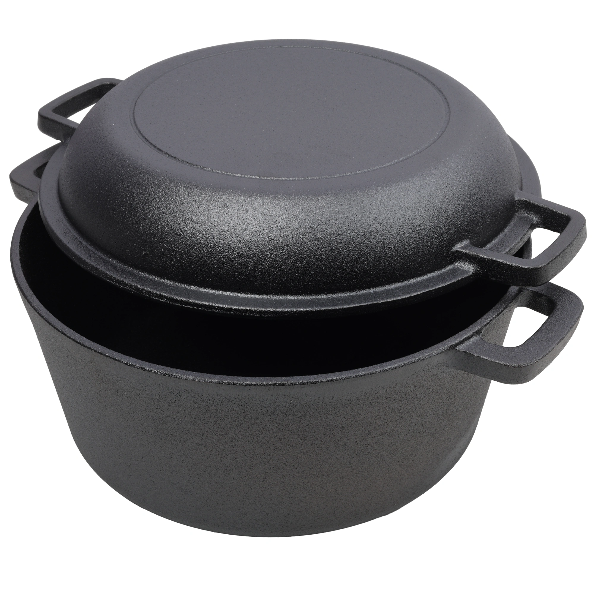Pre-Seasoned Cast Iron Dutch Oven 5Qt - 2-in-1 Dual Handle Camping Pot with 2pcs Silicone Handles Covers, Outdoor Frying Pan for Campfire, BBQ, Fireplace, Grill Cooking & Baking