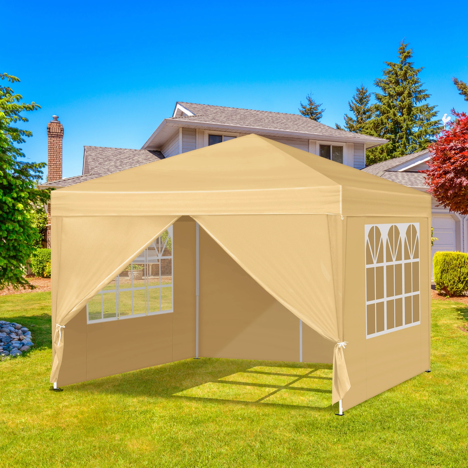 3 x 3m Two Doors & Two Windows Practical Waterproof Right-Angle Folding Tent Khaki view 11