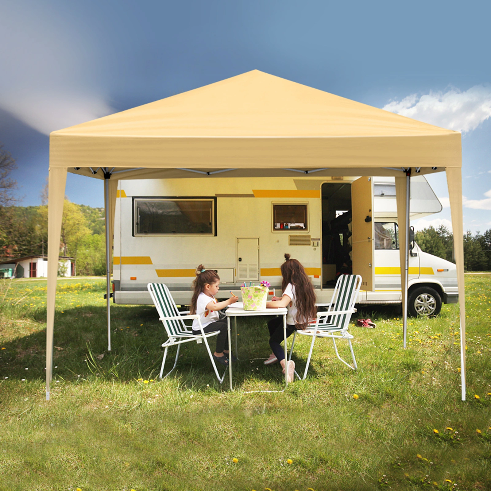 3 x 3m Two Doors & Two Windows Practical Waterproof Right-Angle Folding Tent Khaki view 12
