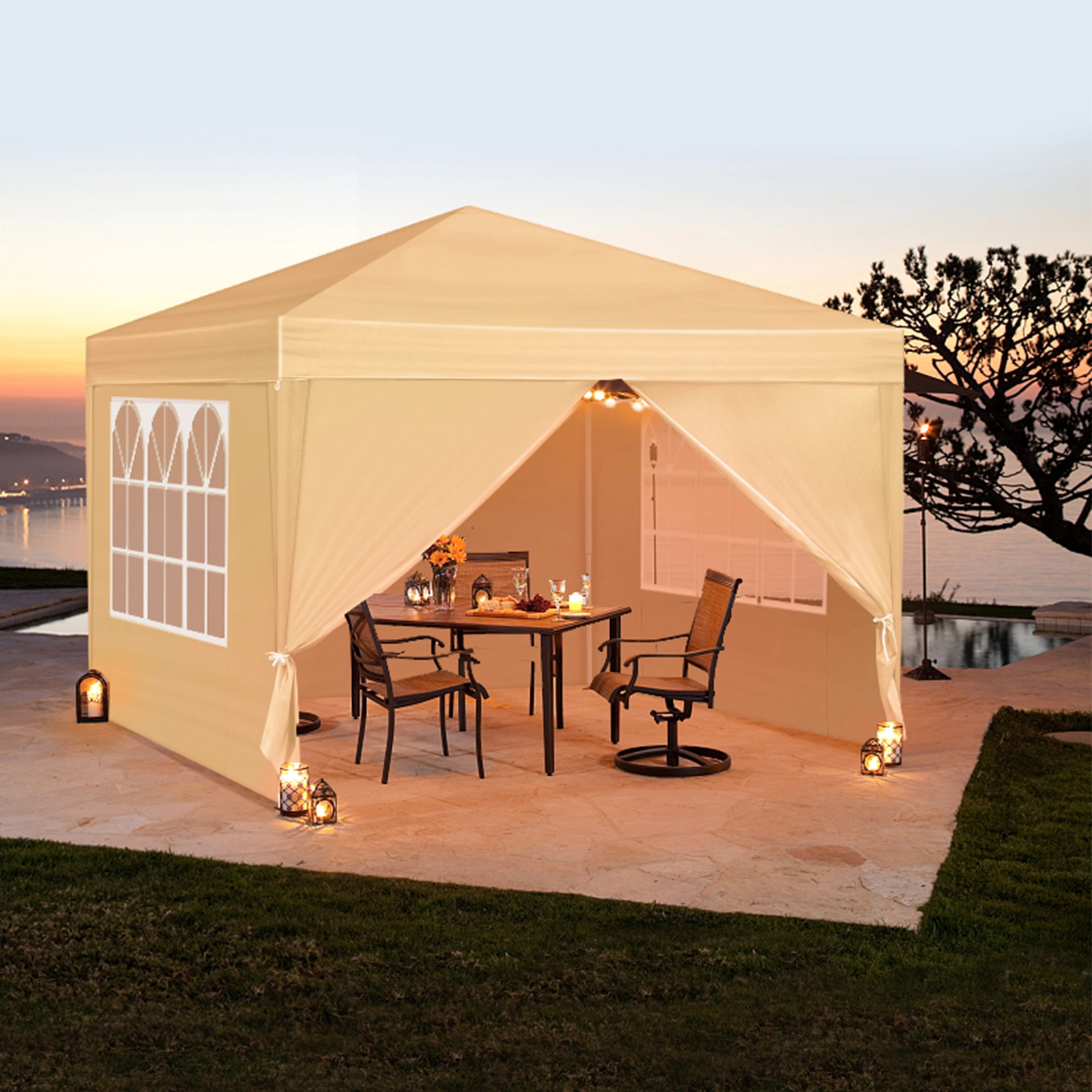 3 x 3m Two Doors & Two Windows Practical Waterproof Right-Angle Folding Tent Khaki view 13