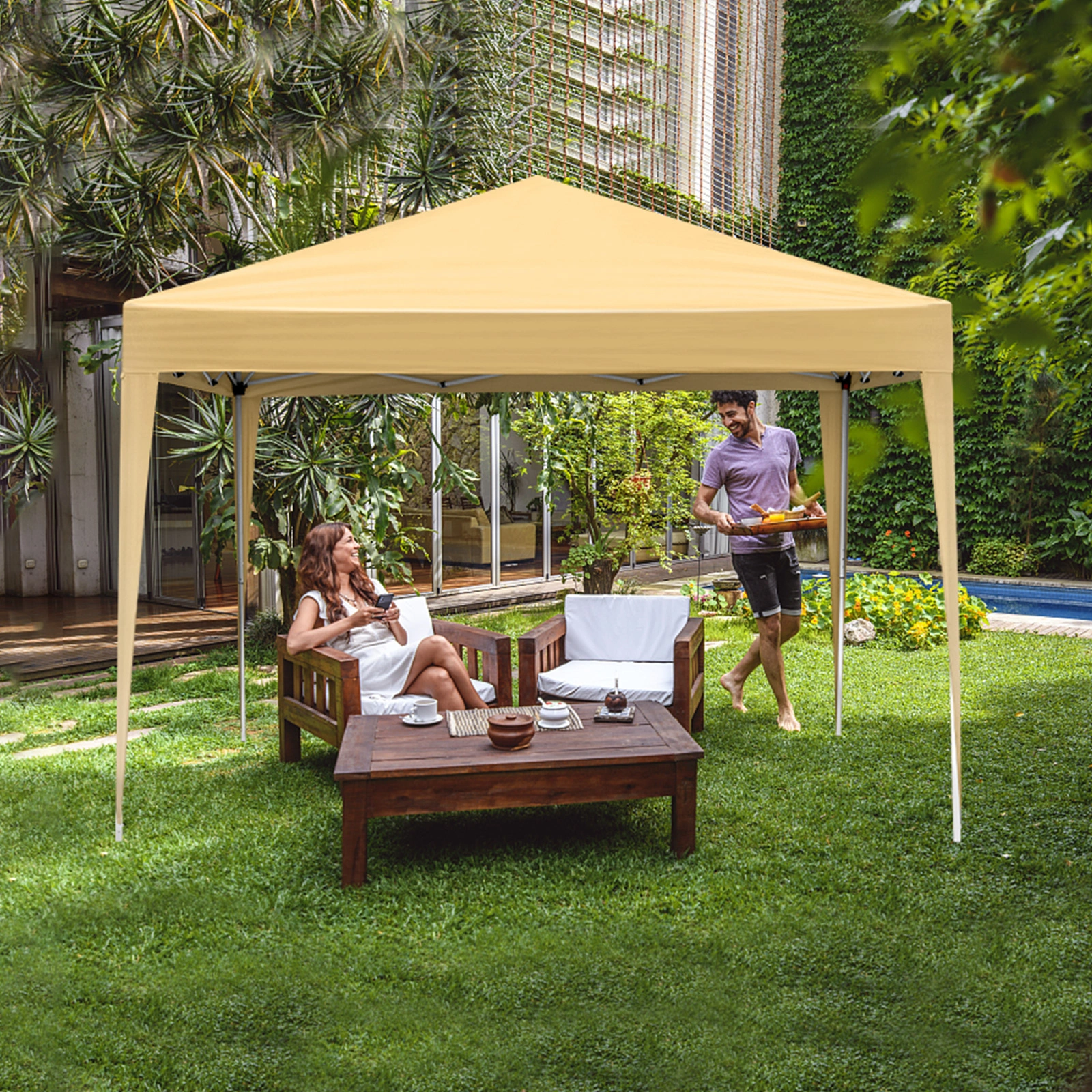 3 x 3m Two Doors & Two Windows Practical Waterproof Right-Angle Folding Tent Khaki view 14