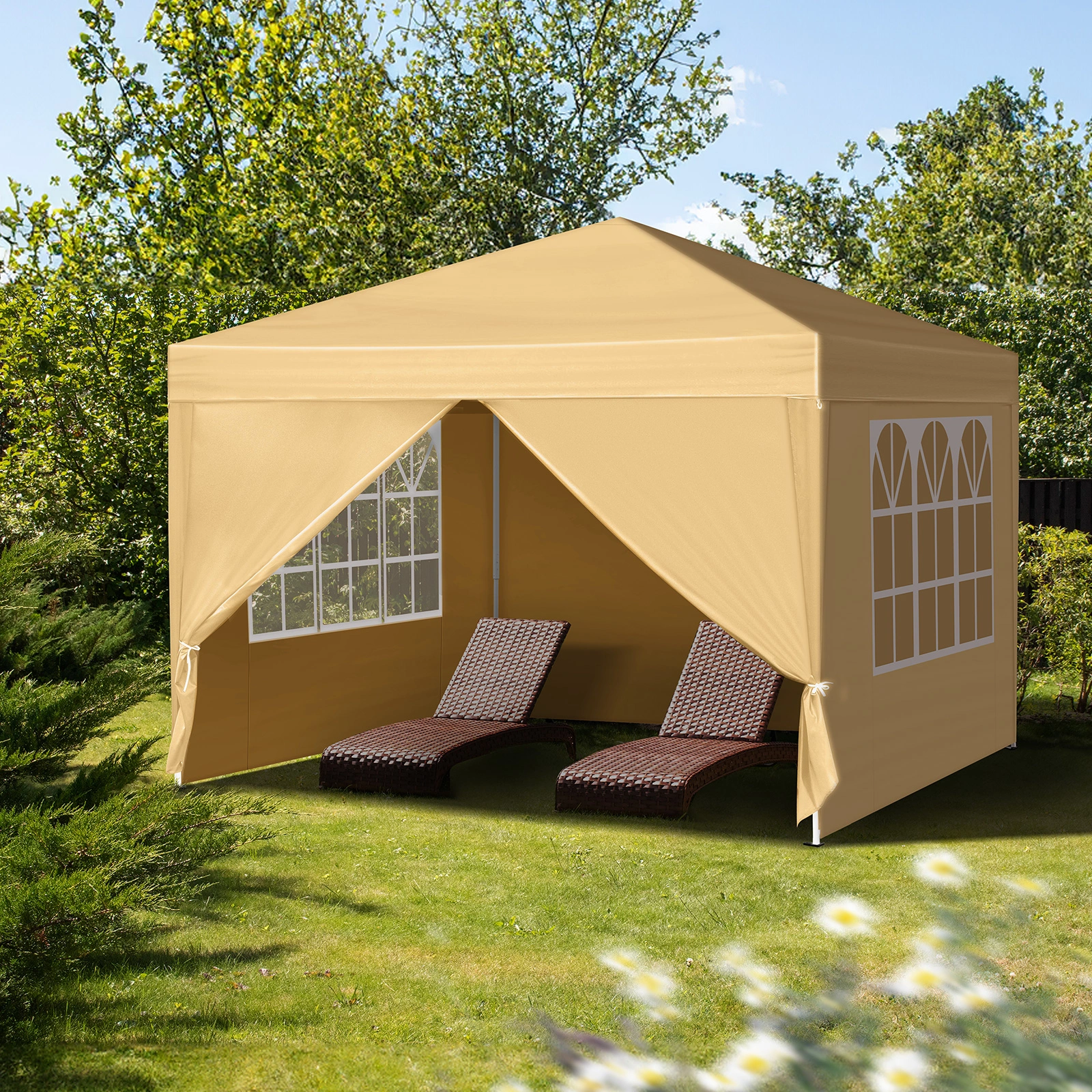 3 x 3m Two Doors & Two Windows Practical Waterproof Right-Angle Folding Tent Khaki view 15