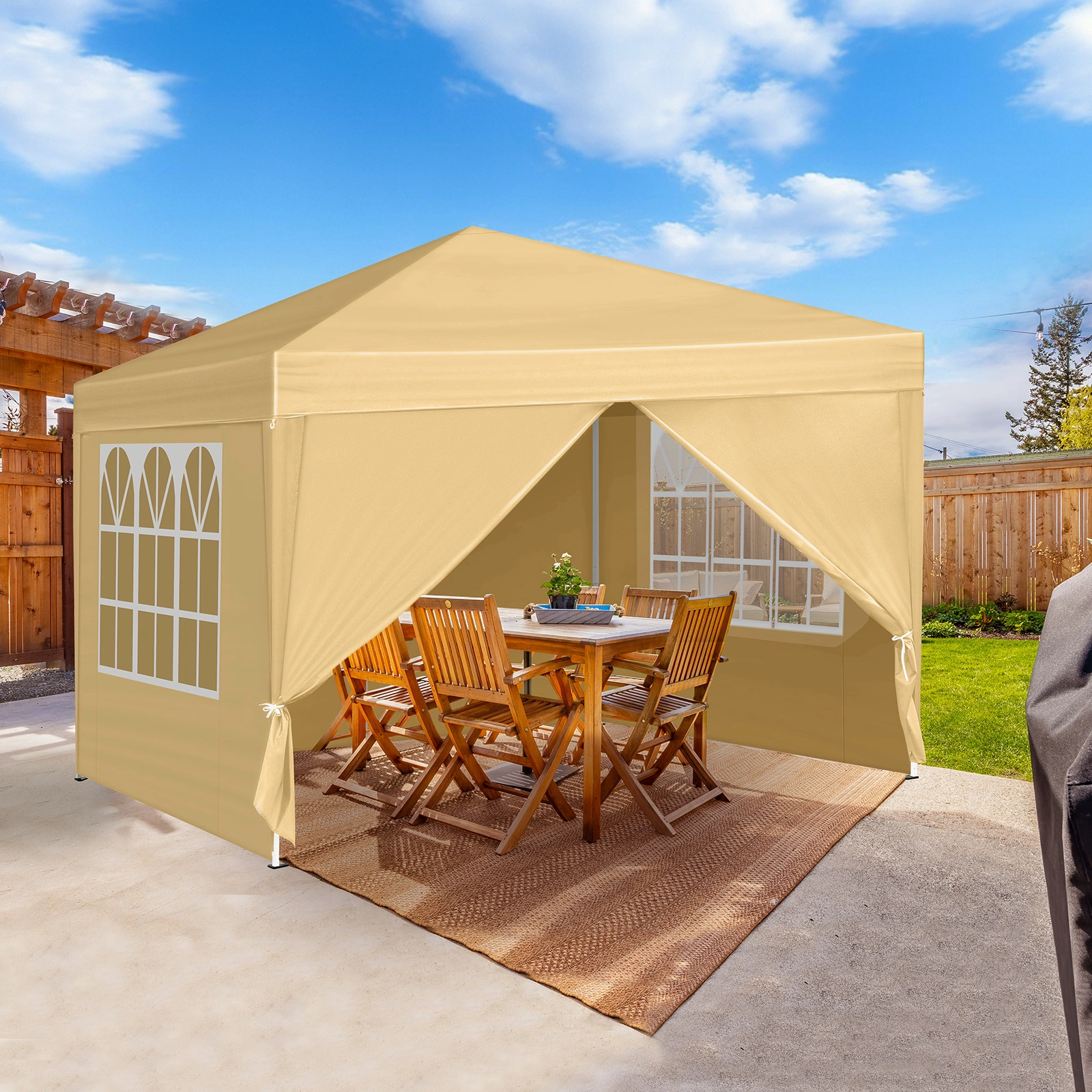 3 x 3m Two Doors & Two Windows Practical Waterproof Right-Angle Folding Tent Khaki view 16