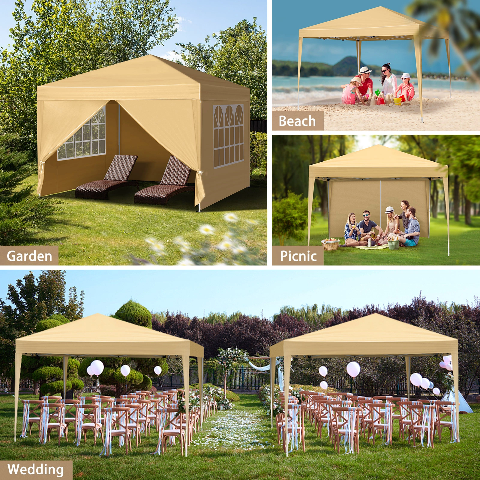 3 x 3m Two Doors & Two Windows Practical Waterproof Right-Angle Folding Tent Khaki view 18
