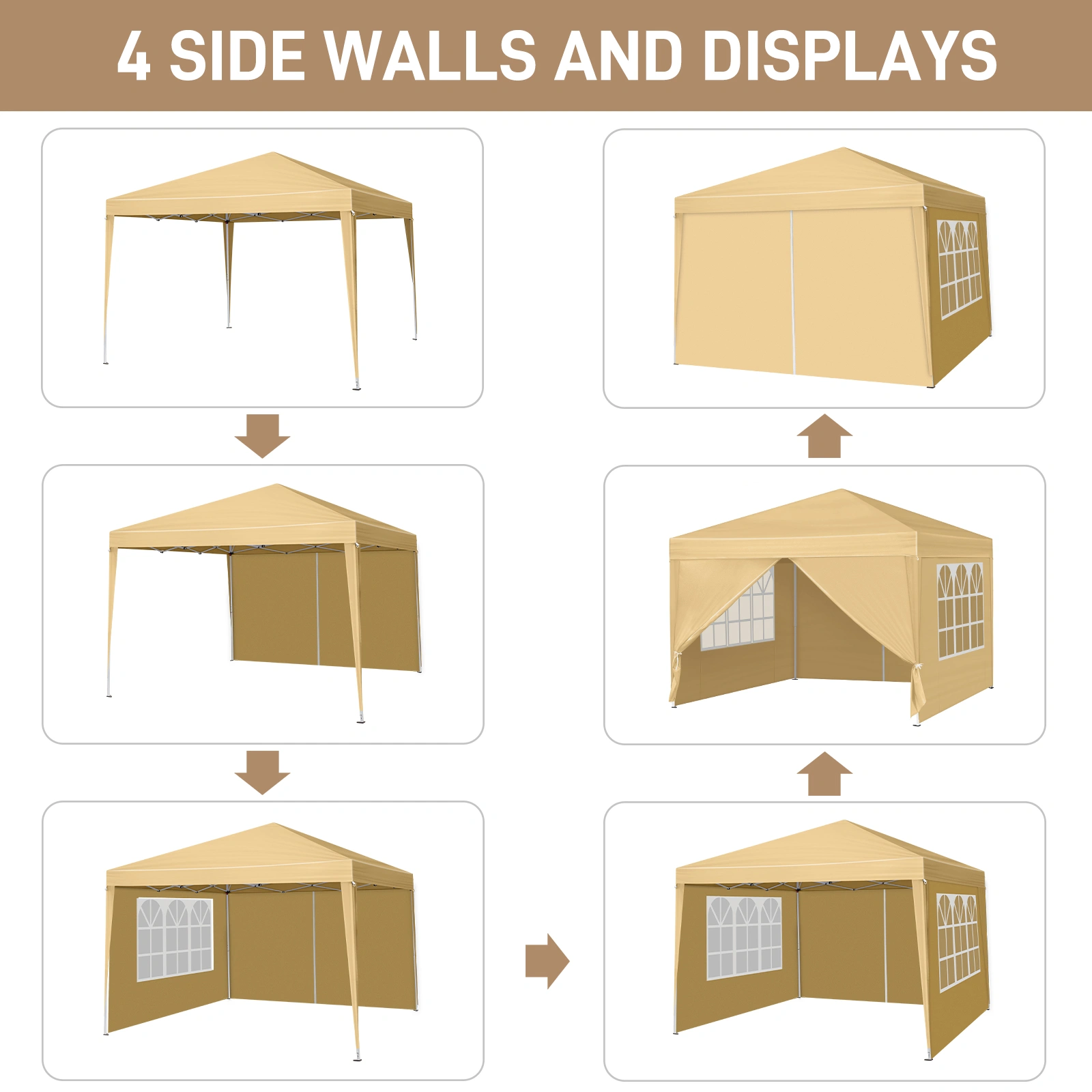 3 x 3m Two Doors & Two Windows Practical Waterproof Right-Angle Folding Tent Khaki view 6