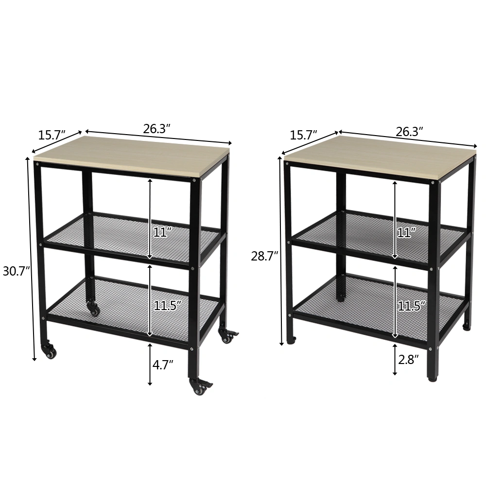 3-Tier Kitchen Microwave Cart on Wheels - Rolling Metal Frame Utility Bakers Rack Storage Shelf, White view 3