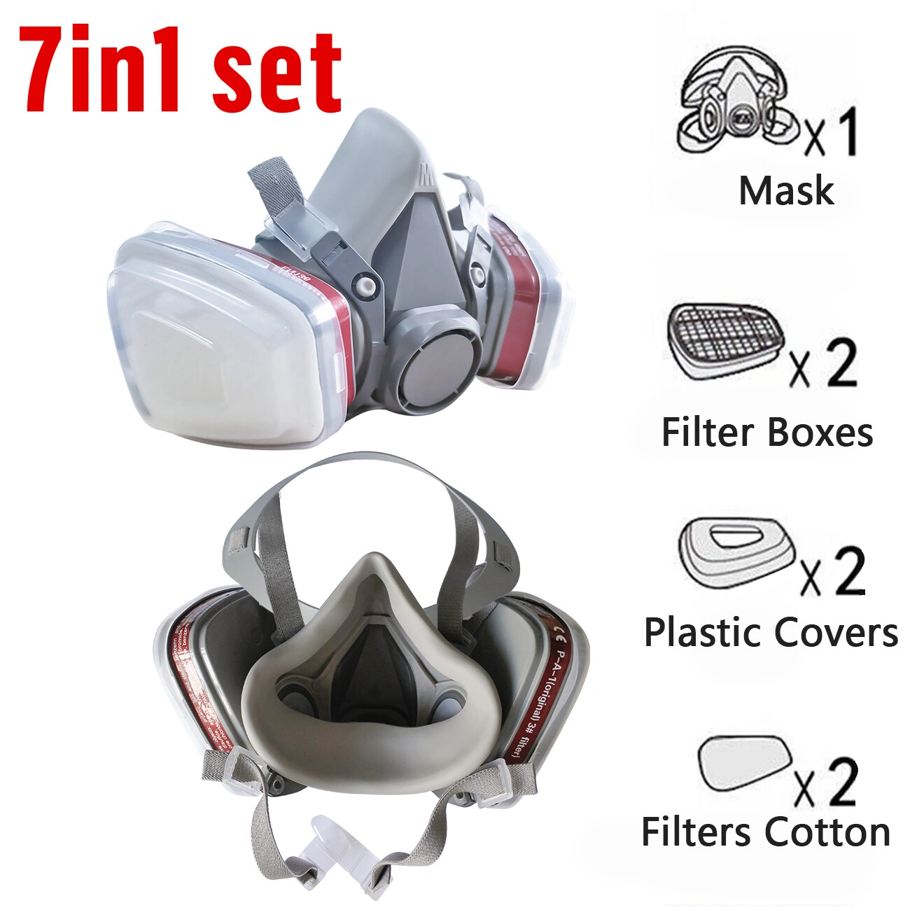 1 Pack 7in1 Half Face Mask, Two Filters Included - Facepiece (Not NIOSH approved) view 3