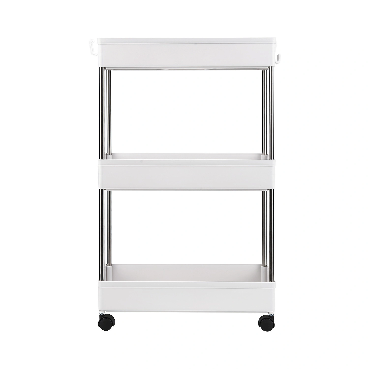 3-Layer Mobile Multi-functional Storage Cart,Suitable for Kitchen, Bathroom, Laundry Room Narrow Place, Plastic and Stainless Steel, White view 2