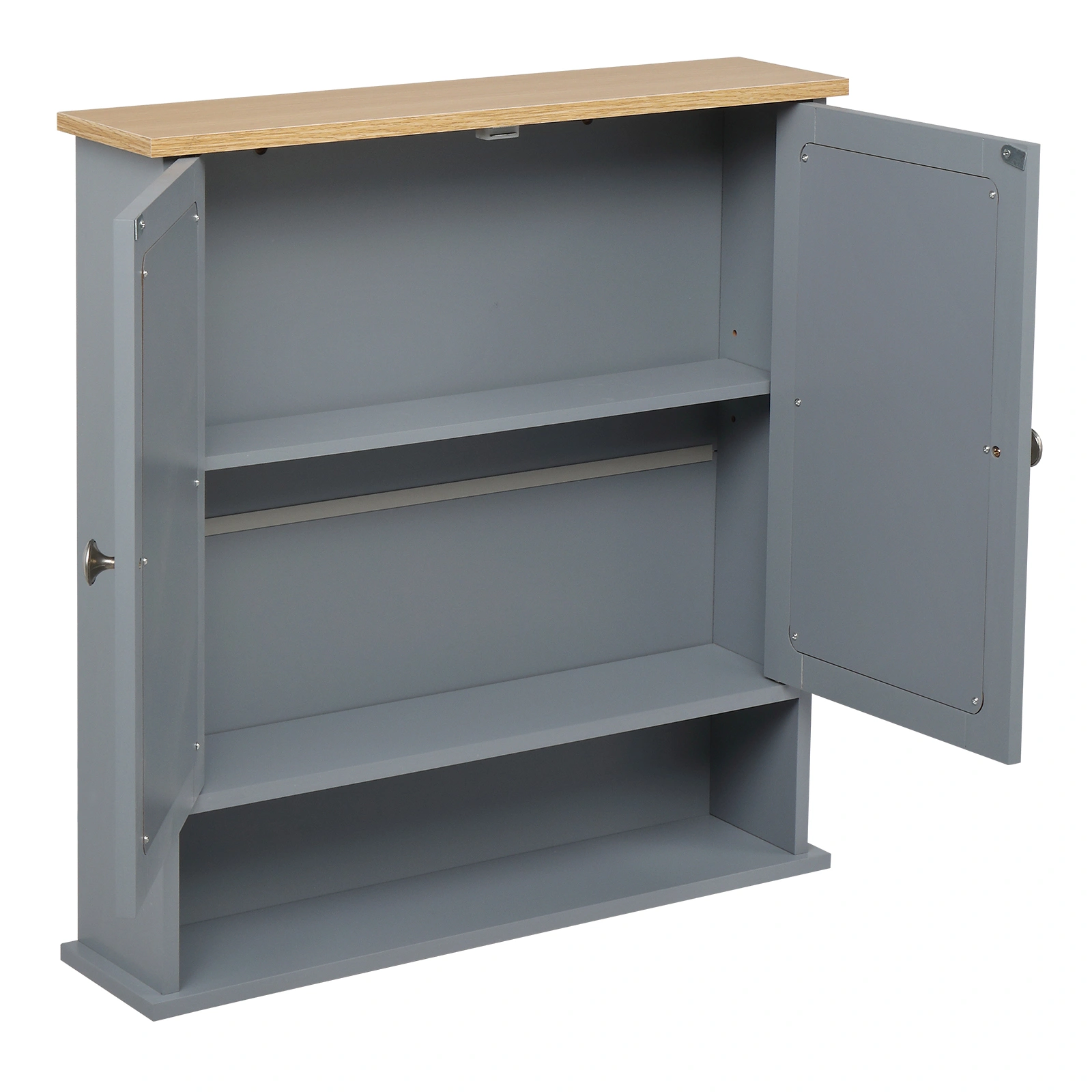 2-Door Gray Bathroom Wall Cabinet with Mirrored Doors, 1 Interior Storage Shelf, MDF Construction for Vanity & Toilet view 10