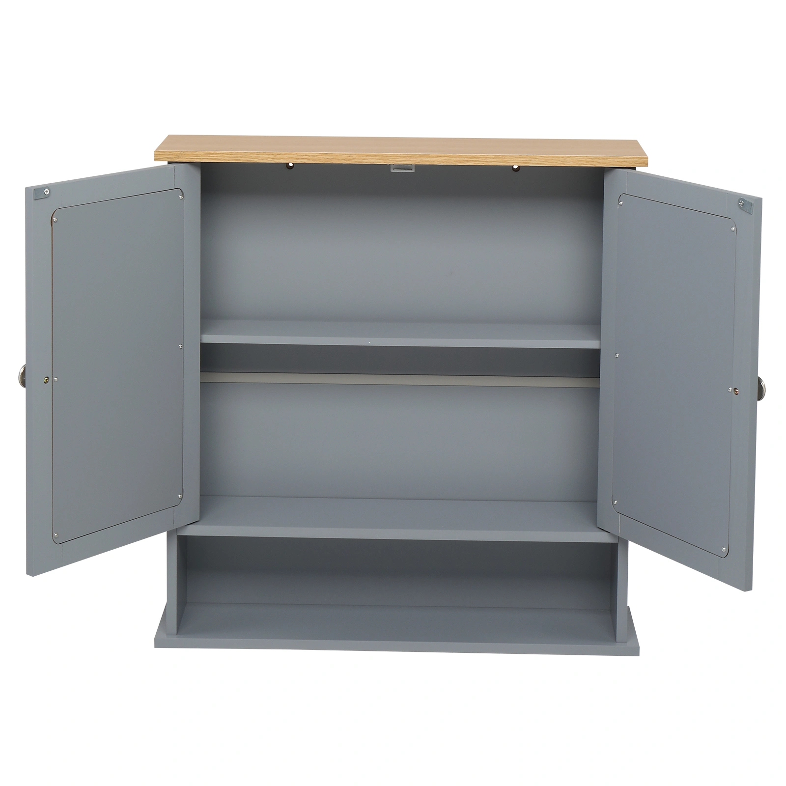 2-Door Gray Bathroom Wall Cabinet with Mirrored Doors, 1 Interior Storage Shelf, MDF Construction for Vanity & Toilet view 12