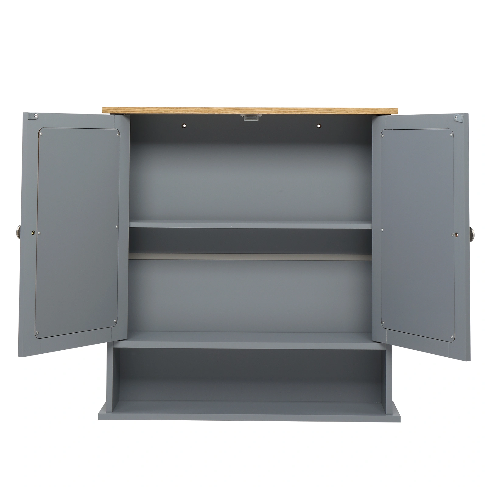 2-Door Gray Bathroom Wall Cabinet with Mirrored Doors, 1 Interior Storage Shelf, MDF Construction for Vanity & Toilet view 13
