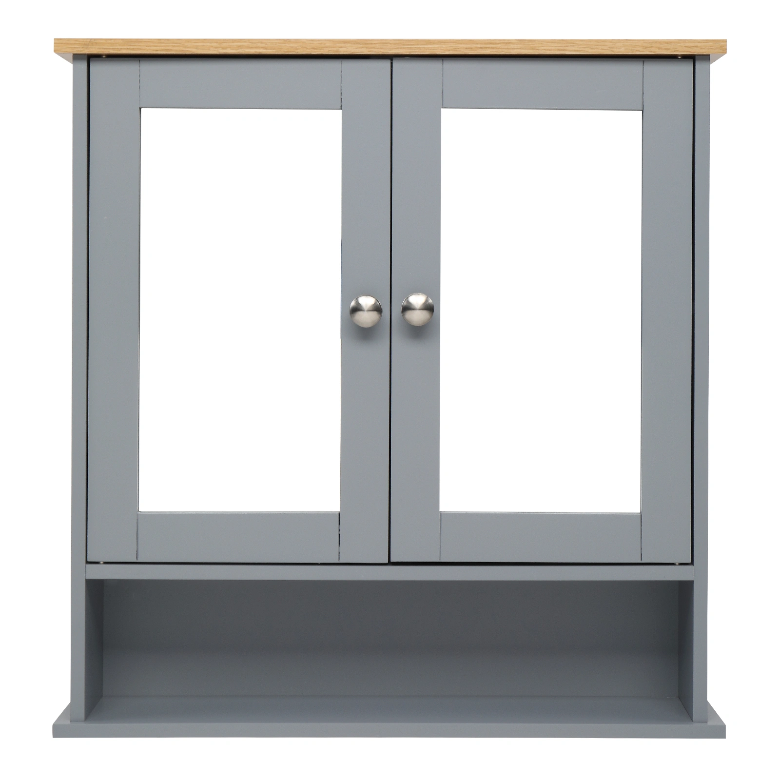 2-Door Gray Bathroom Wall Cabinet with Mirrored Doors, 1 Interior Storage Shelf, MDF Construction for Vanity & Toilet view 3
