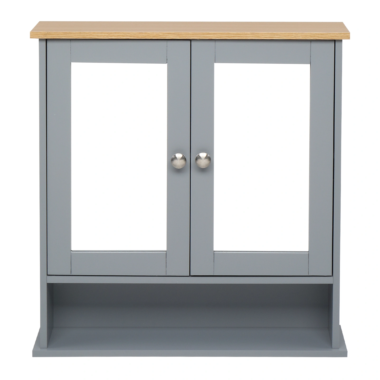 2-Door Gray Bathroom Wall Cabinet with Mirrored Doors, 1 Interior Storage Shelf, MDF Construction for Vanity & Toilet view 4