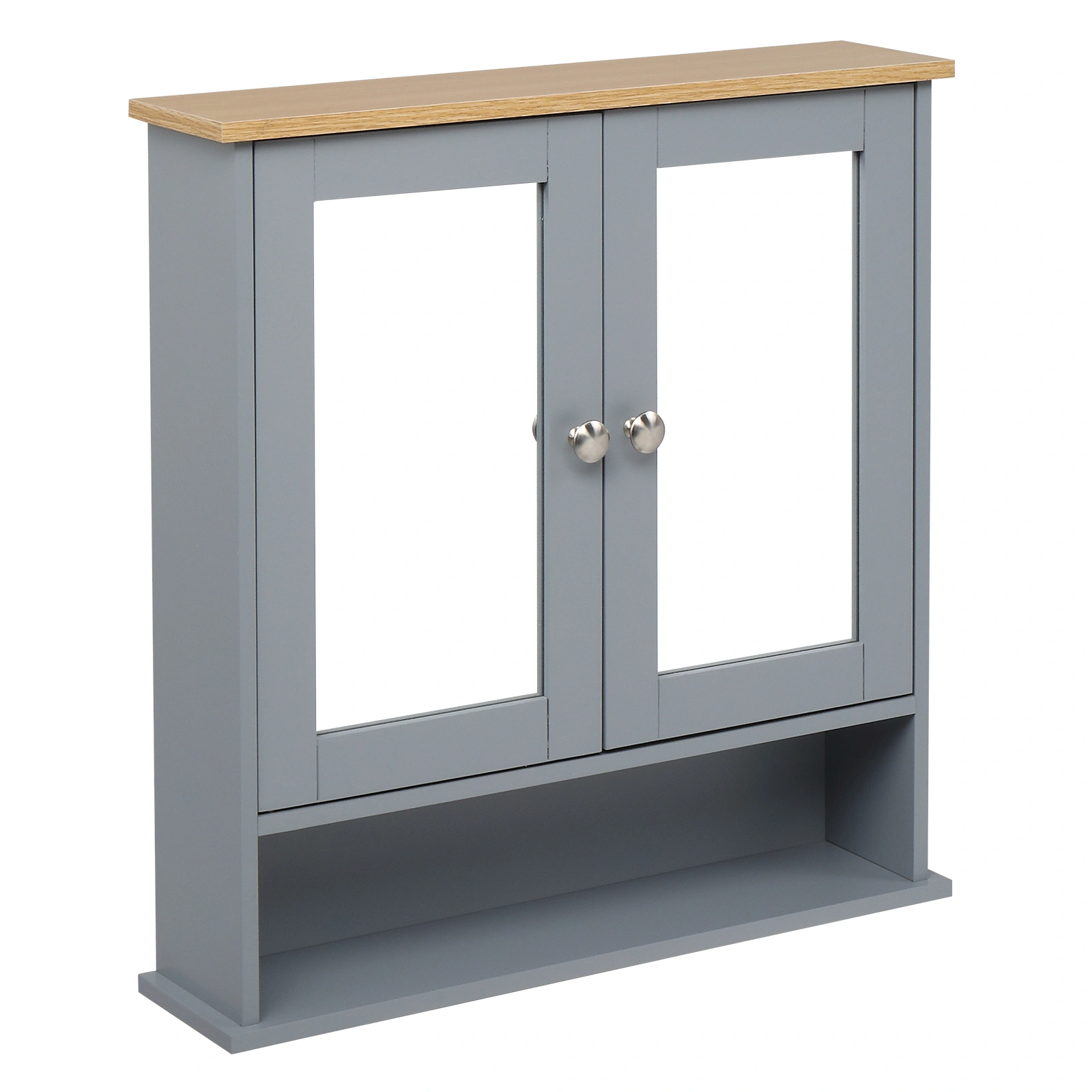 2-Door Gray Bathroom Wall Cabinet with Mirrored Doors, 1 Interior Storage Shelf, MDF Construction for Vanity & Toilet view 5