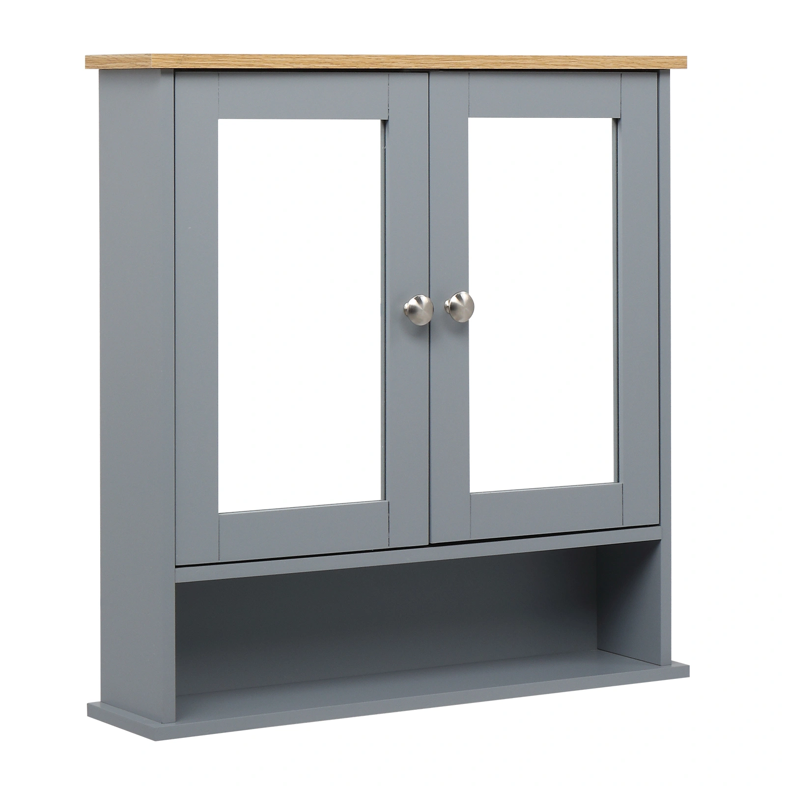 2-Door Gray Bathroom Wall Cabinet with Mirrored Doors, 1 Interior Storage Shelf, MDF Construction for Vanity & Toilet view 6