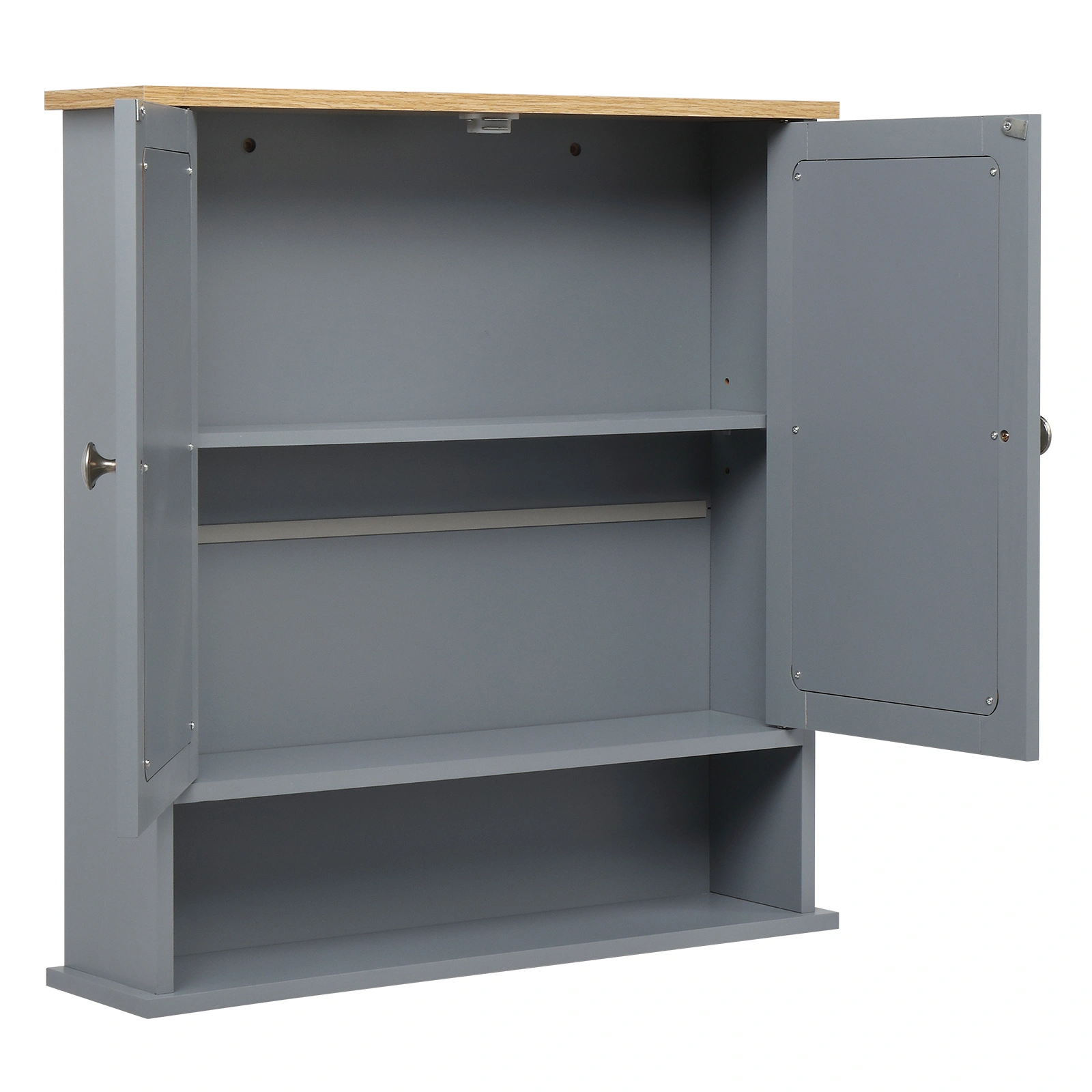 2-Door Gray Bathroom Wall Cabinet with Mirrored Doors, 1 Interior Storage Shelf, MDF Construction for Vanity & Toilet view 9