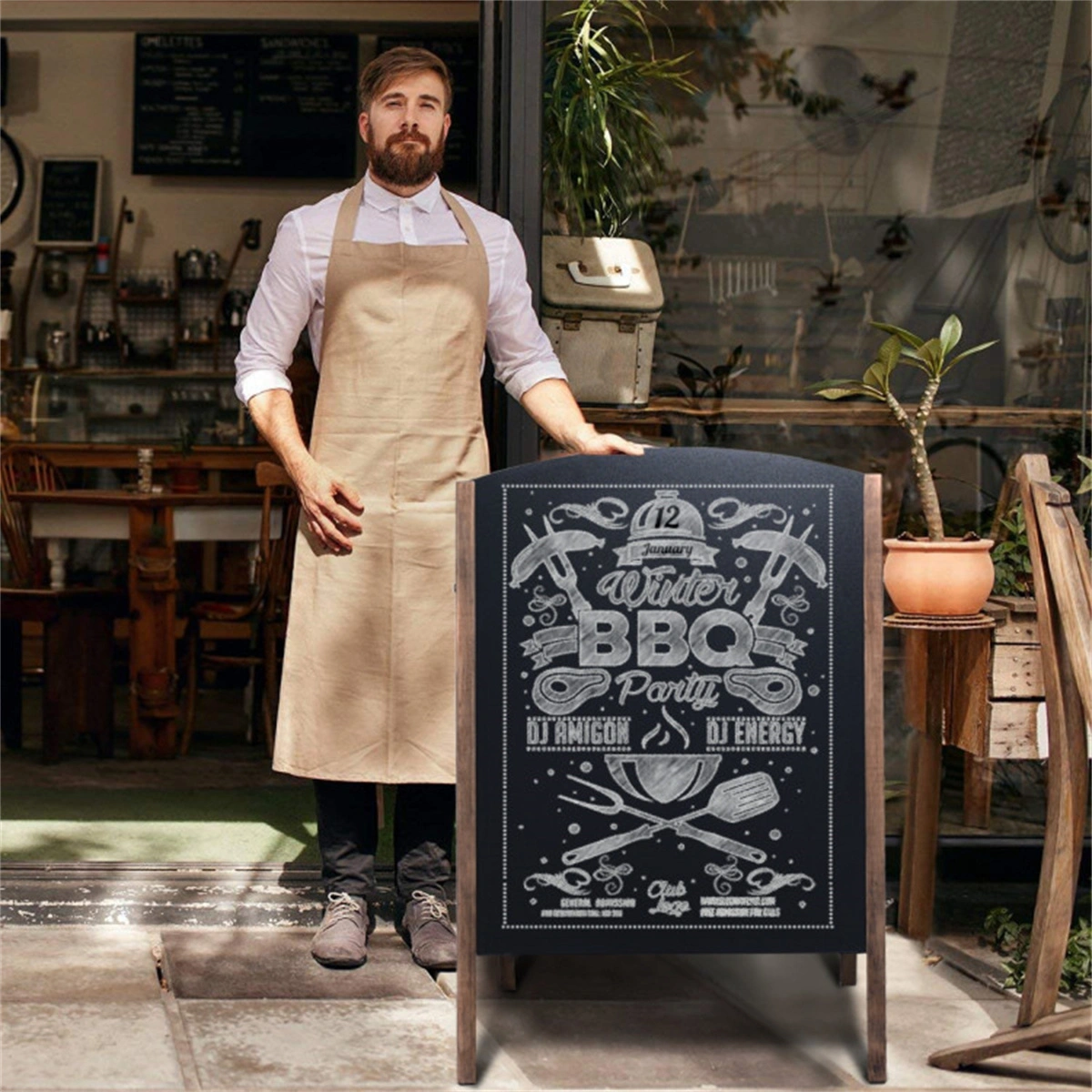25.6" x 2.4" x 40.0" Billboard Wood A-Frame Sidewalk Signage Chalkboard view 10